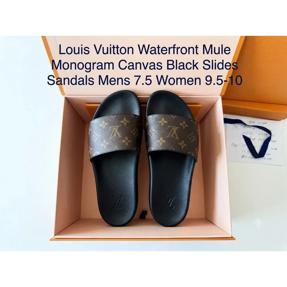 Louis Vuitton Waterfront Mule Monogram Canvas Black Slides Sandals Mens 7.5 W 10